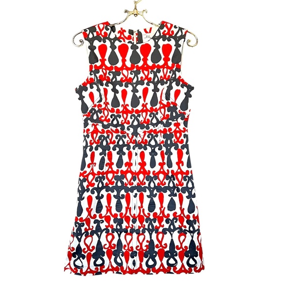 Milly of New York Sleeveless Mini Red and Black Geometric Print Size 6 - Picture 1 of 12
